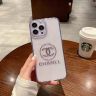 PE 透明 Chanel iphone15 スマホケース 薄型 ラインストーン付き シャネル アイフォン 15 plus カバー ブランドロゴ 綺麗 -Cutezaka