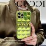 3D立体パターン Gucci iphone15ケース 緑 おしゃれ 亮面 グッチ アイフォーン 15 カバー 電気メッキ 綺麗-Cutezaka