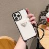 prada  ケース アイホン14 plus 背面にカード入れ付き 金属ロゴ付き iPhone 14promax 保護ケース 肩掛け