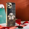 gucci iphone14携帯ケースおしゃれ ルイヴィトン iPhone 14 pro ガラス スマホケース  電気メッキ 光沢感 犬